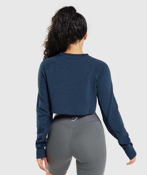 Damske Mikiny Gymshark Training Cropped Sweater Námornícka Modrá | LY7283451